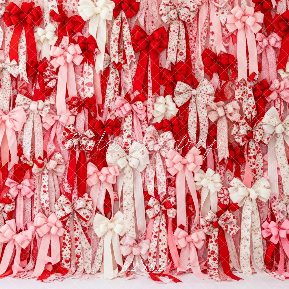 Kate Valentine's Day Red Pink White Floral Ribbon Bows Backdrop Designed by Patty Roberts