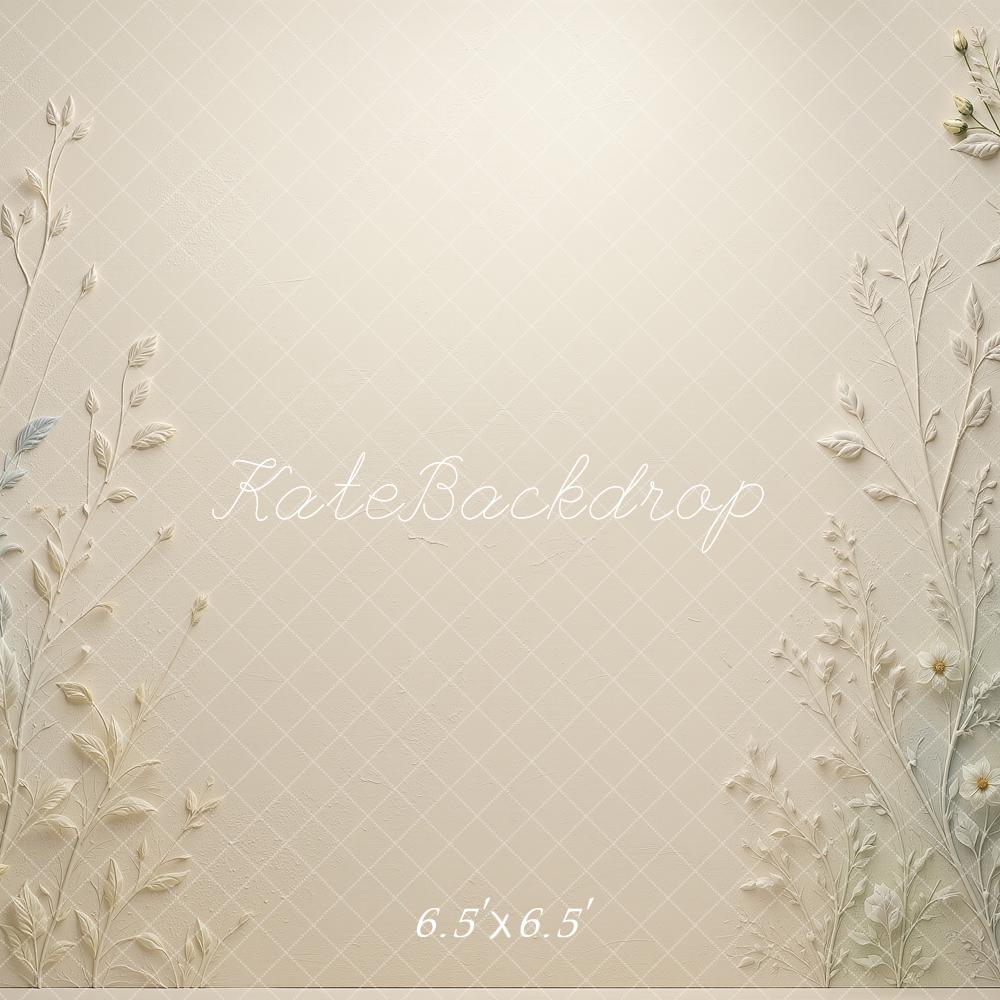 Kate Spring Botanical Blue Green Floral Wall Cream Printed Backdrop Designed by Shutter Swan Studios