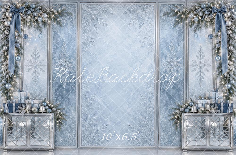 Kate Christmas Icy Blue Silver Snowflake Garland Printed Backdrop Designed by Vertigo Productions