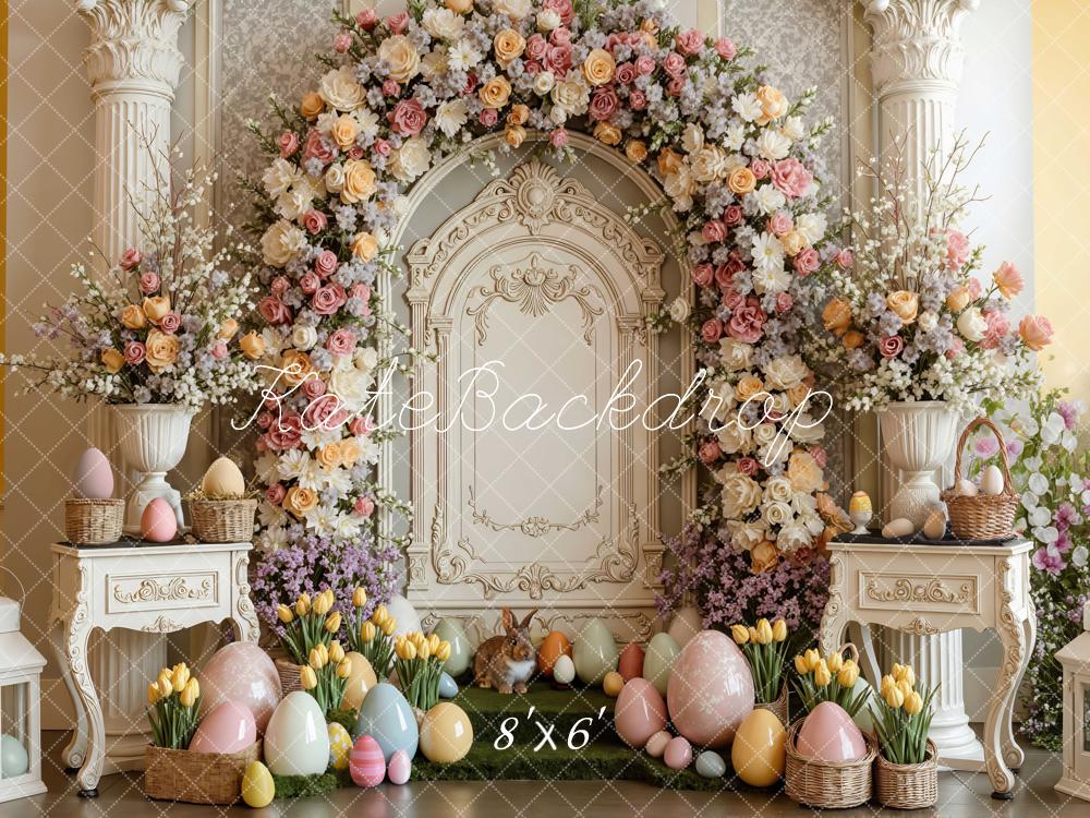 Kate Easter Bunny Flower Arch Pastel Eggs Backdrop Designed by Mini MakeBelieve