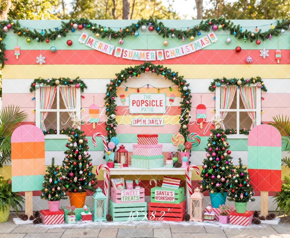 Kate Christmas Summer Popsicle Patio Candy Trees Printed Backdrop Designed by Patty Roberts