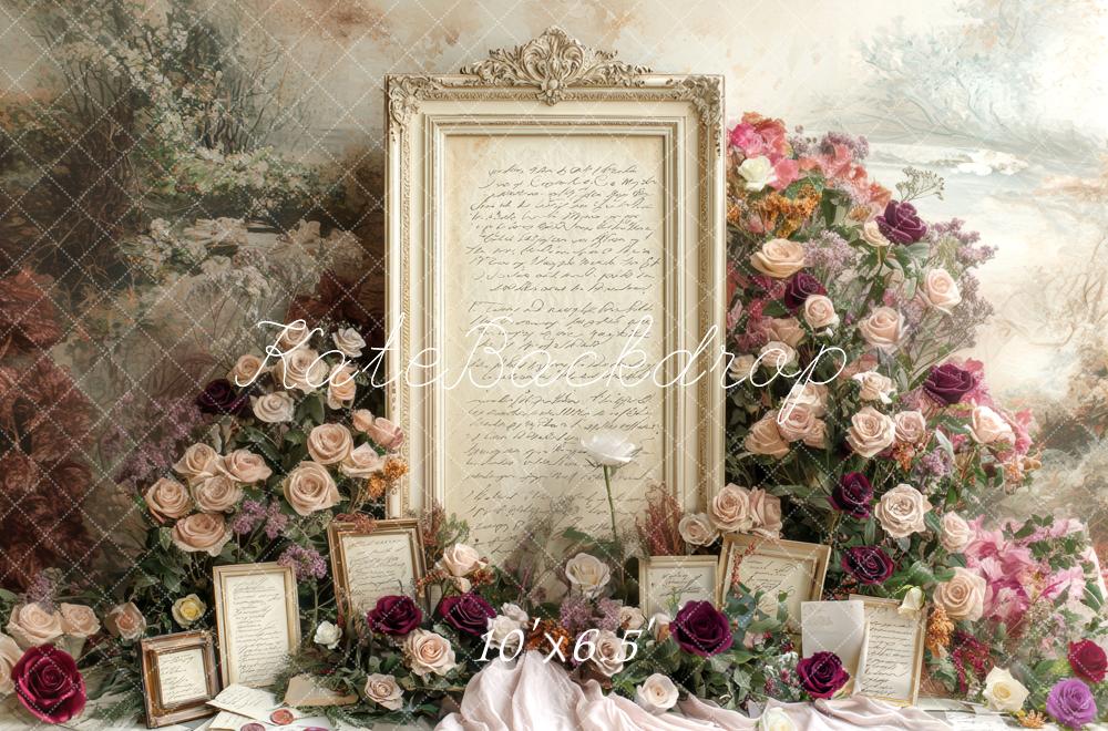 Kate Valentine Floral Frame Letters Roses Vintage Backdrop Designed by Mini MakeBelieve