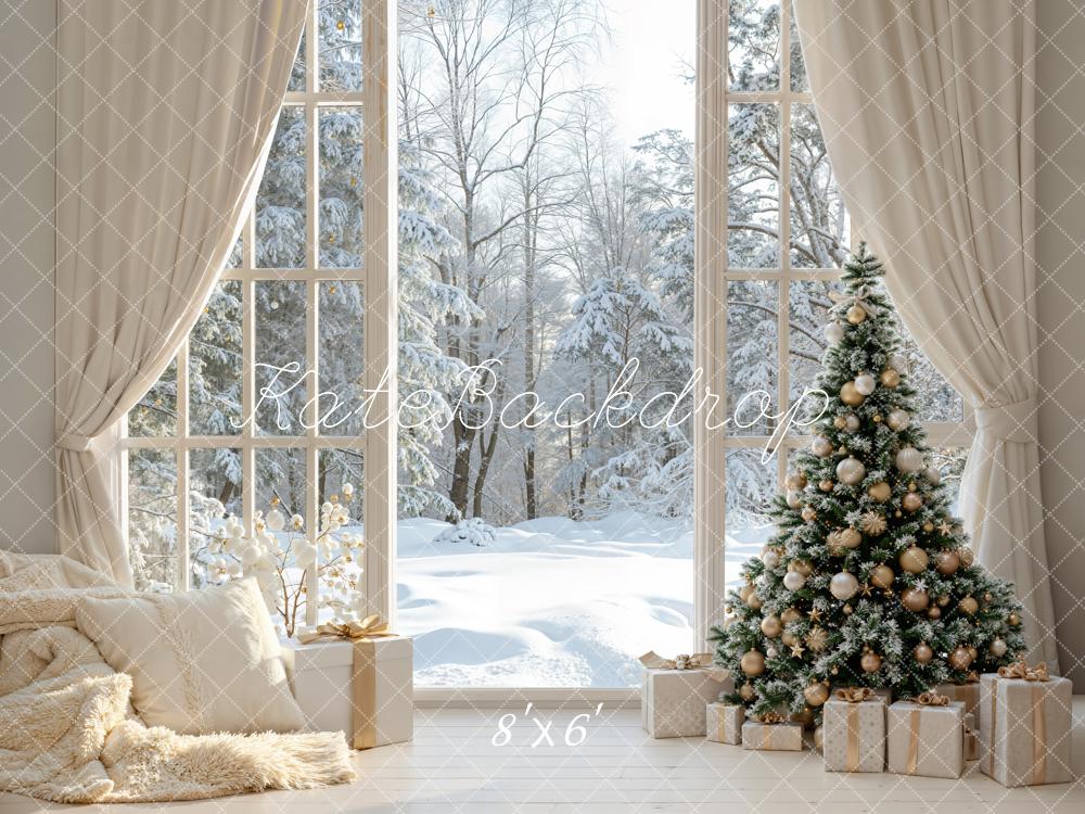 Kate Christmas Tree Gifts Winter Window Snow Backdrop Designed by Emetselch