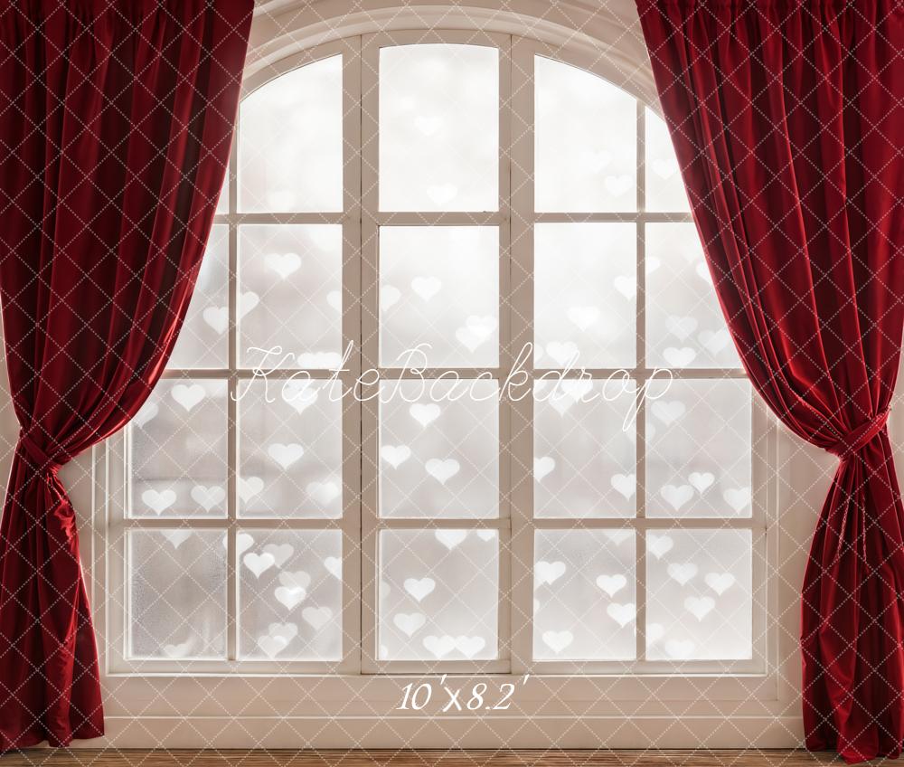 Kate Valentines Red Curtain Arch Window Heart Bokeh Backdrop Designed by Emetselch