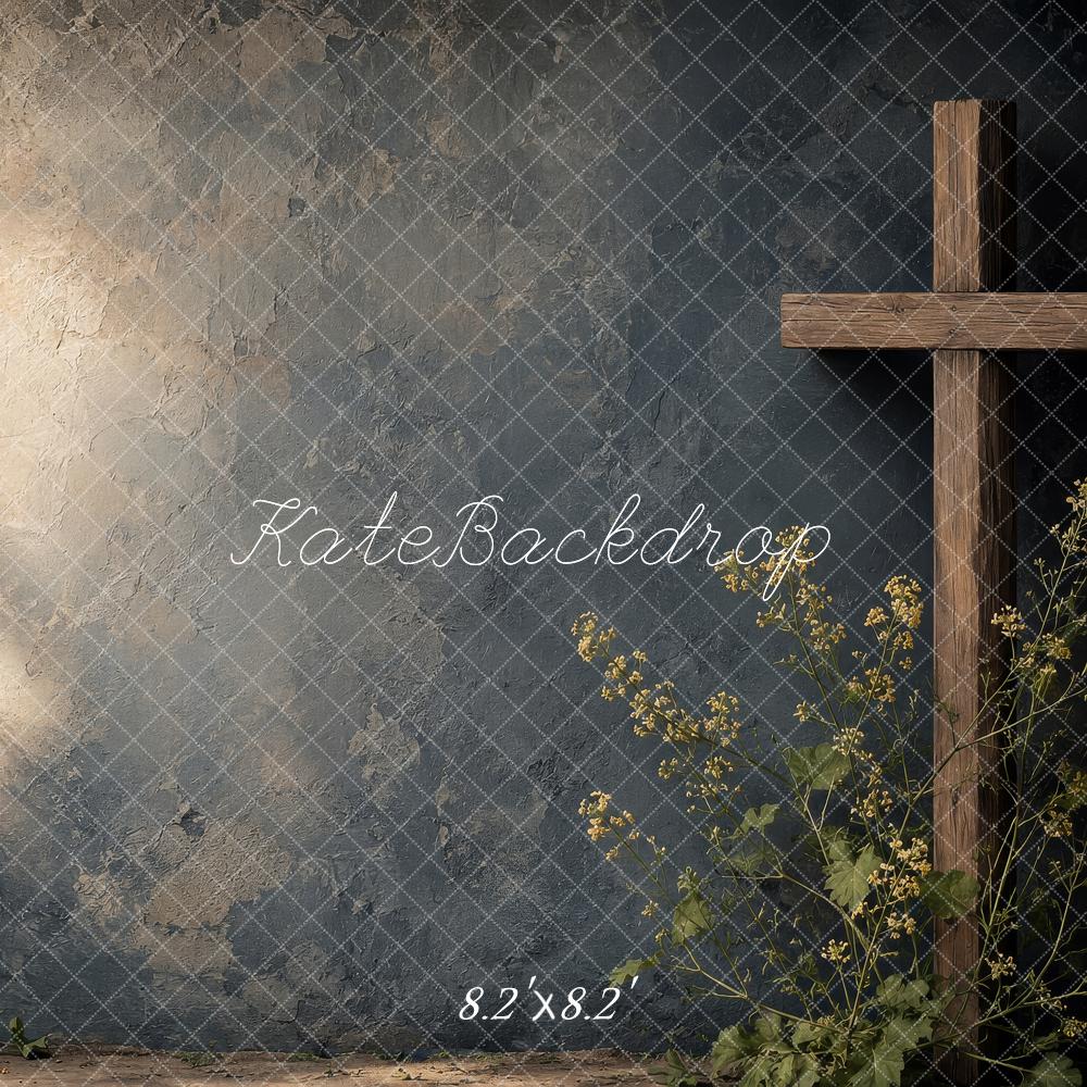 Kate Easter Cross Rustic Wildflower Sunlight Printed Backdrop Designed by Shutter Swan Studios