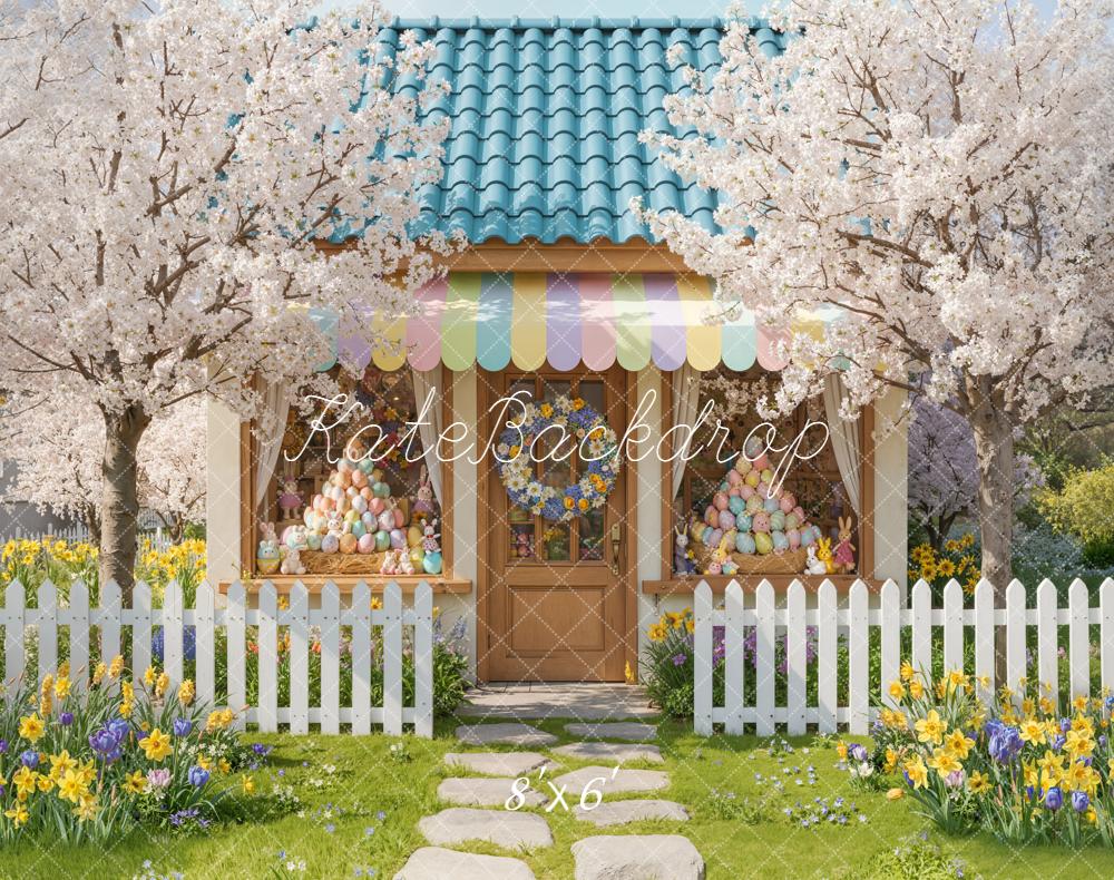 Kate Spring Pastel House Cherry Blossom Garden Backdrop Designed by Emetselch