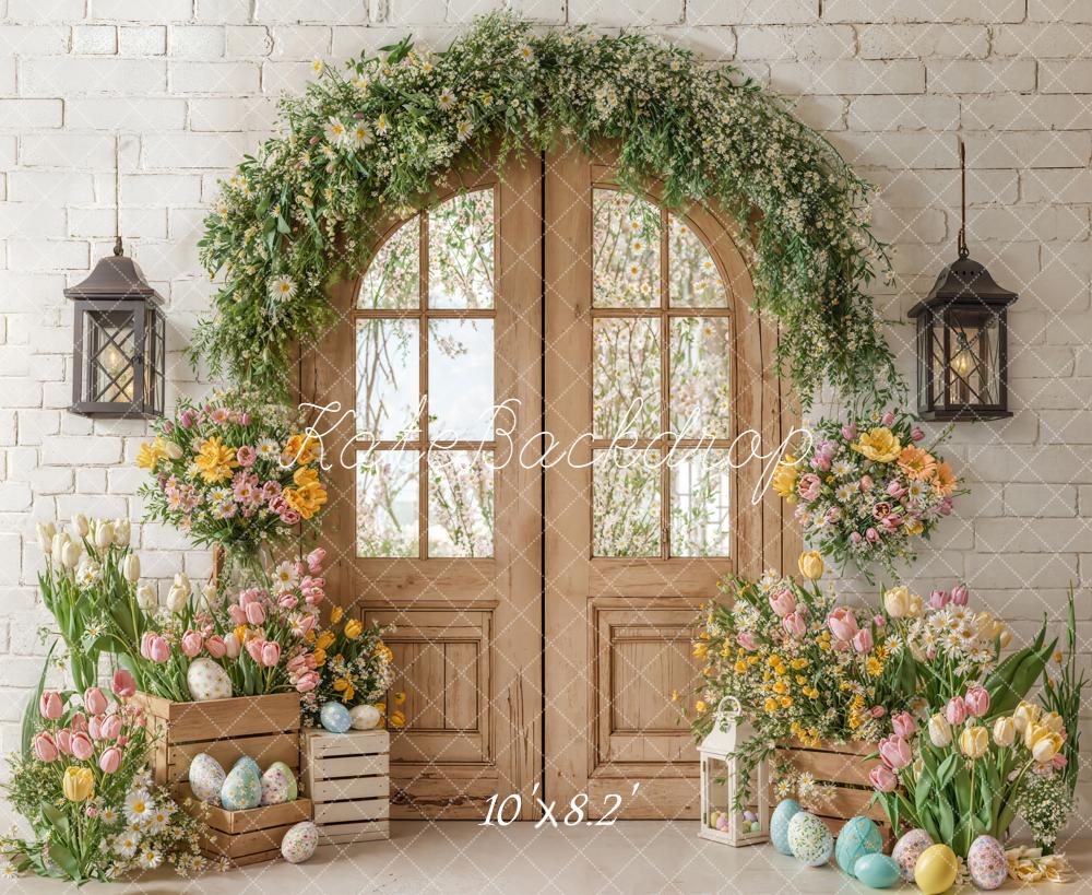 Kate Easter Spring Flower Arch Door Eggs Greenery Backdrop Designed by Emetselch