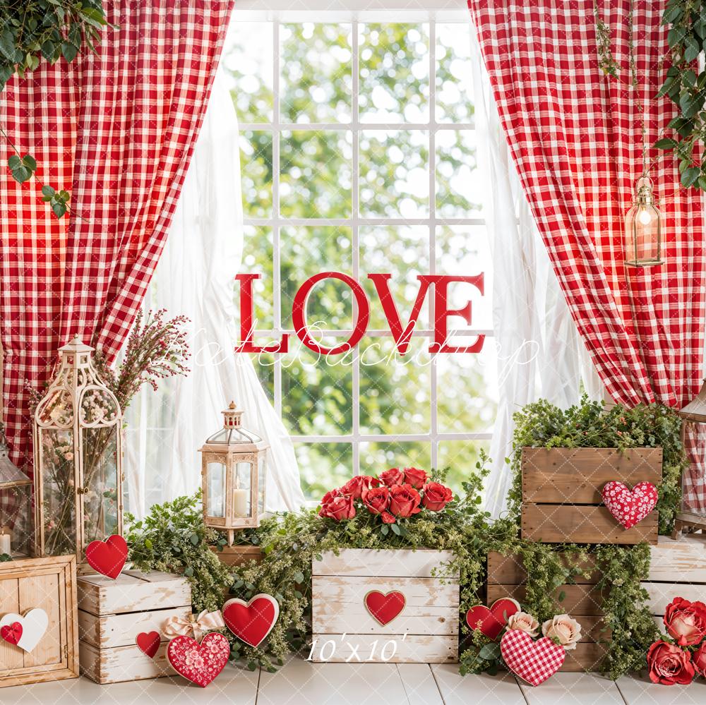 Kate Valentine's Day Love Rustic Window Wood Backdrop Designed by Emetselch