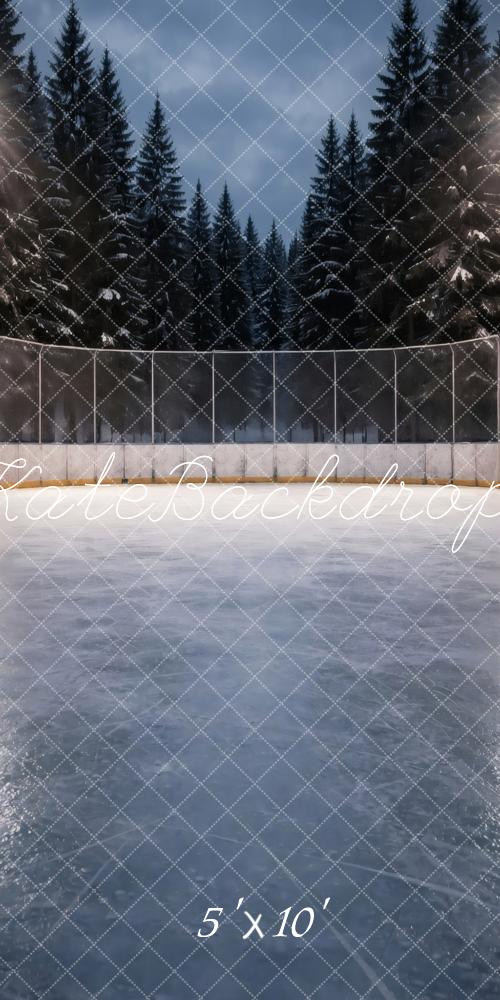 Kate Sweep Winter Ice Rink Pine Trees Forest Printed Backdrop Designed by Vertigo Productions
