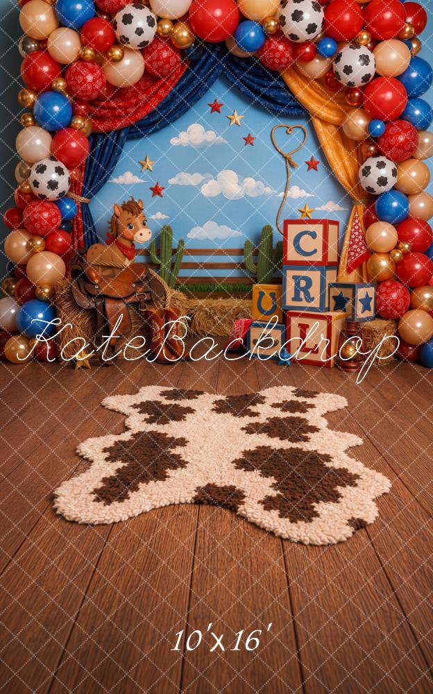 Kate Sweep Birthday Western Cowboy Horse Cactus Balloons Printed Backdrop Designed by Ashley Ward