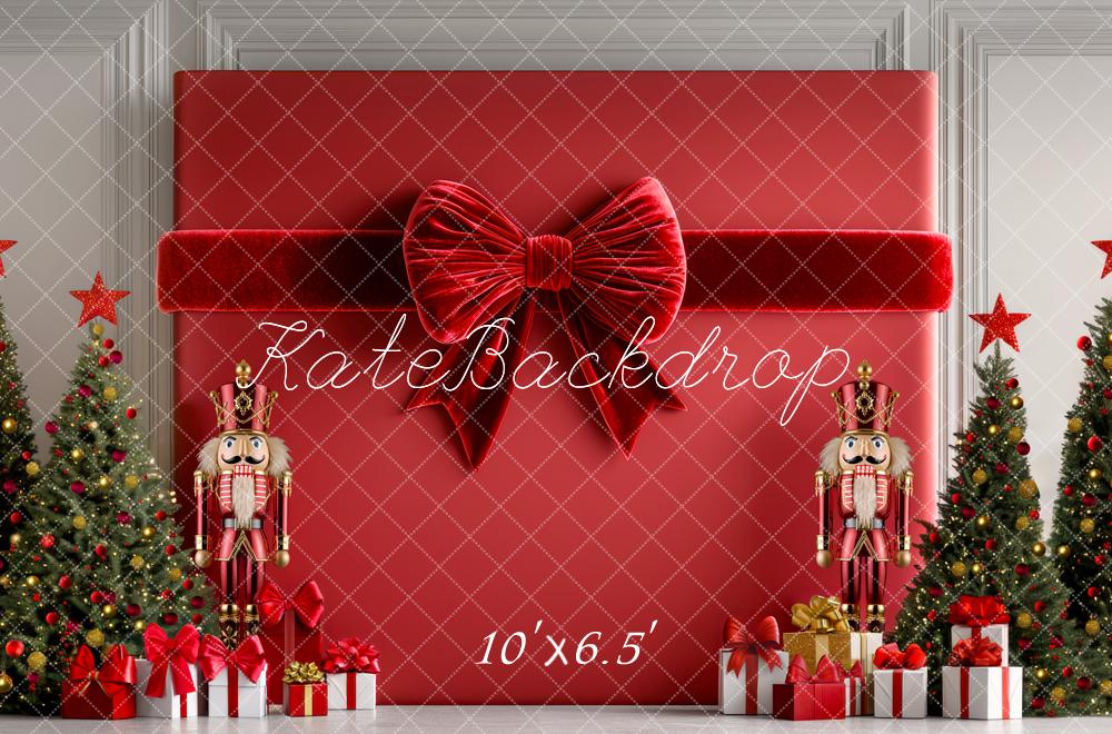 Kate Christmas Nutcracker Large Gift Bow Backdrop Designed by Mini MakeBelieve