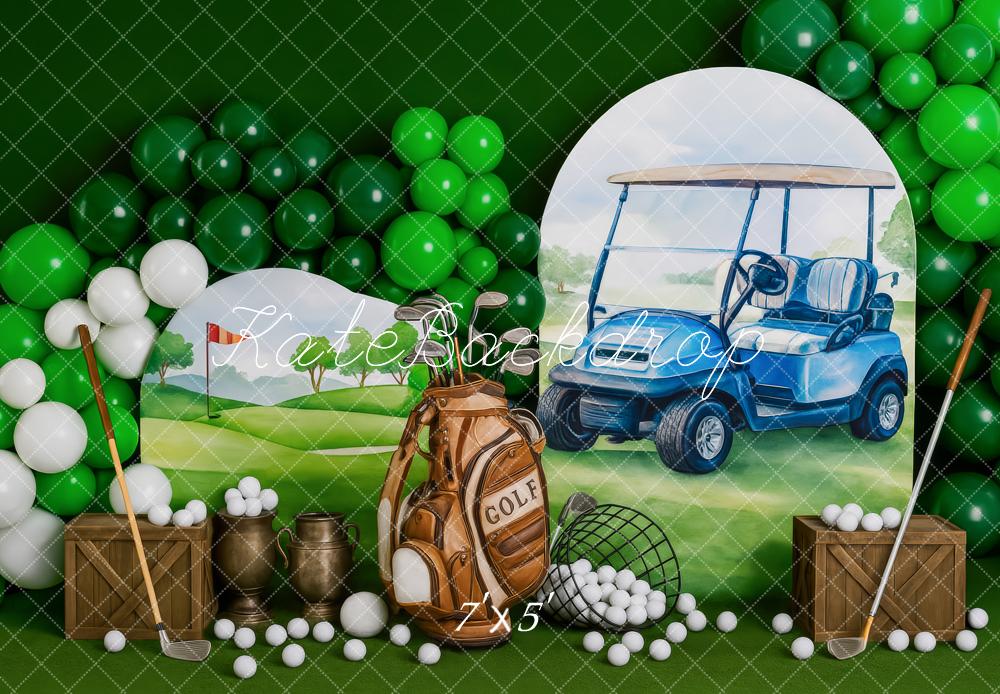 Kate Cake Smash Golf Cart Meadow Balloons Backdrop Designed by Patty Roberts