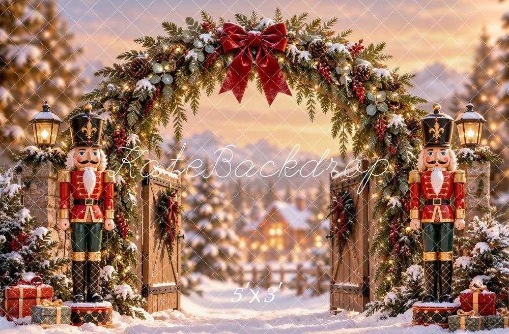 Kate Christmas Nutcracker Snowy Garland Archway Printed Backdrop Designed by Emetselch