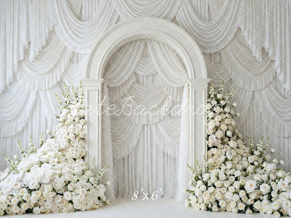 Kate Spring White Flower Arch Wedding Draped Curtains Backdrop Designed by Mini MakeBelieve