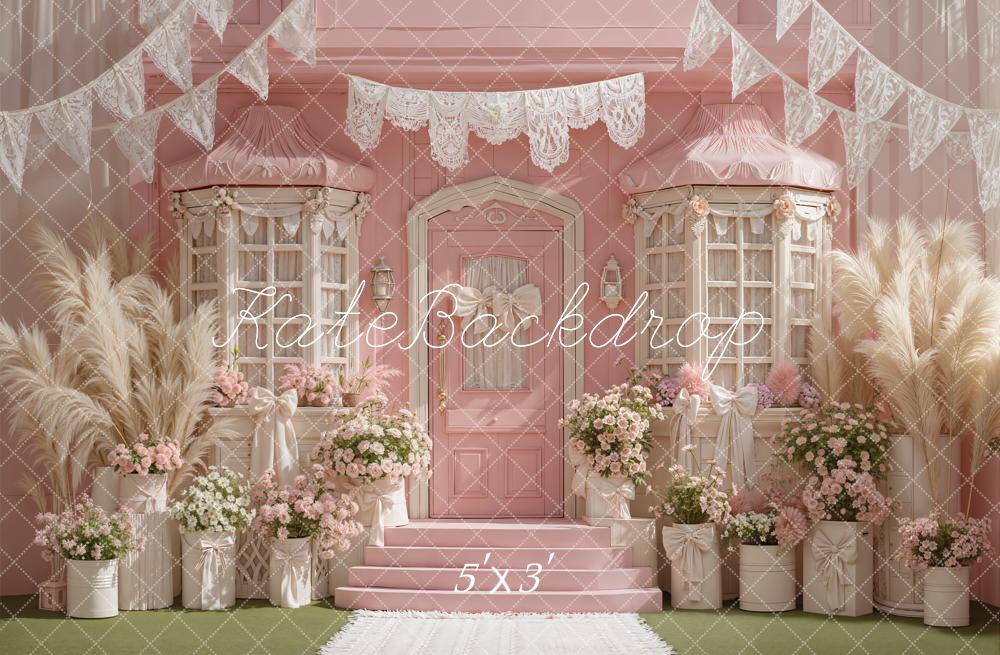 Kate Spring Pink Flower Arch and Bay Window Door Backdrop Designed by Emetselch