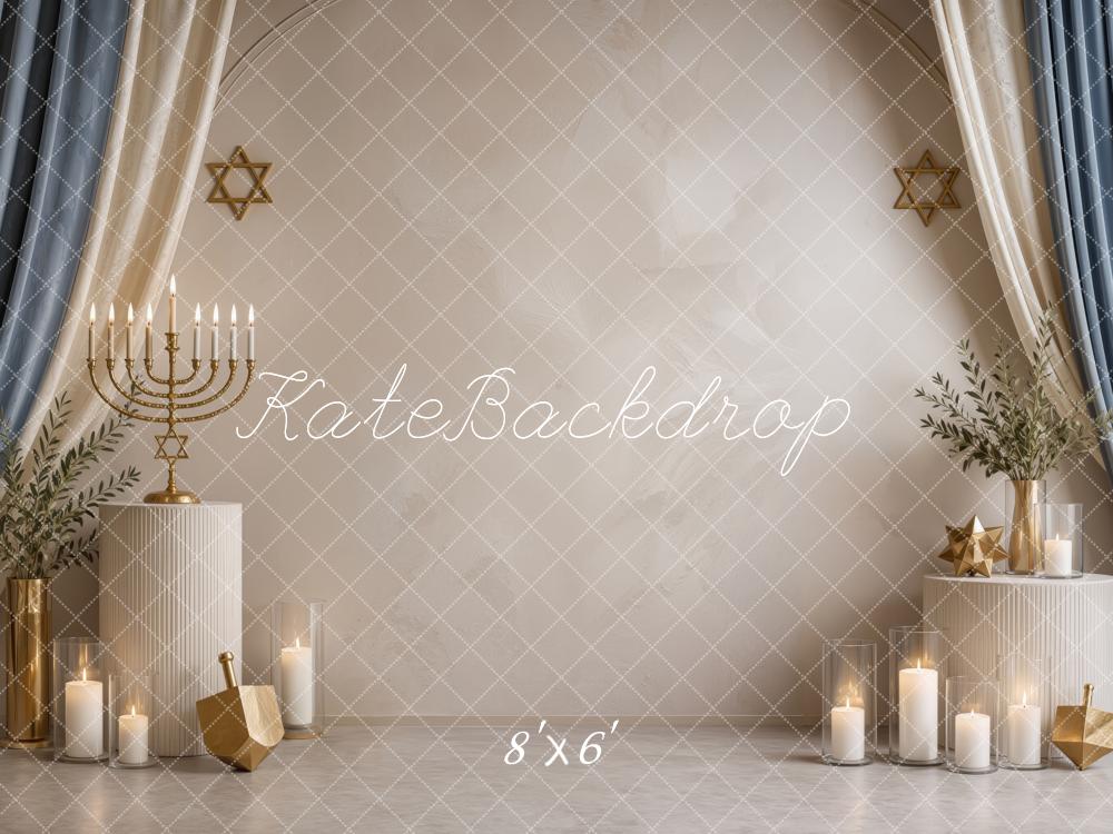 Kate Hanukkah Menorah Star of David Drapery Candles Printed Backdrop Designed by Ashley Ward