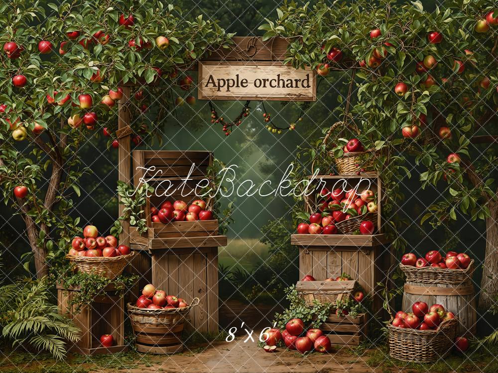 Kate Fall Apple Orchard Trees Baskets Barrels Crates Backdrop Designed by Emetselch