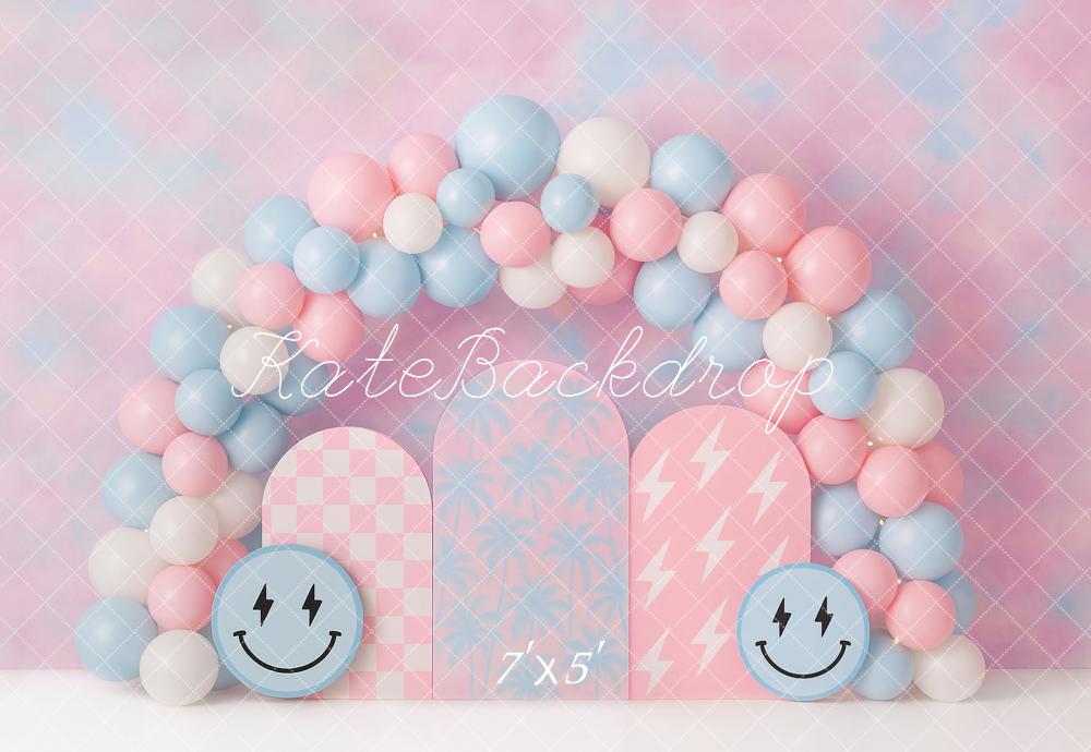 Cake Smash Glimlach Gezicht Pastel Ballonboog Foto Achtergrond Designed by Ashley Paul