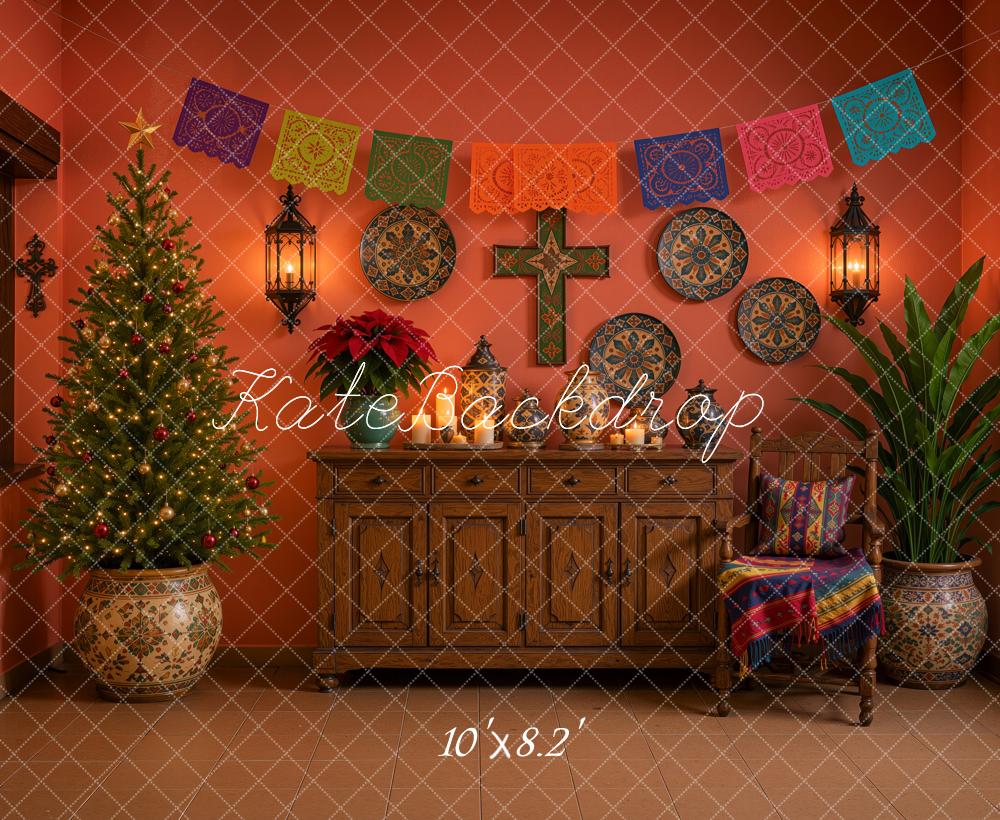 Kate Christmas Tree Mexican Navidad de Colores Papel Picado Cabinet Printed Backdrop Designed by Ashley Ward