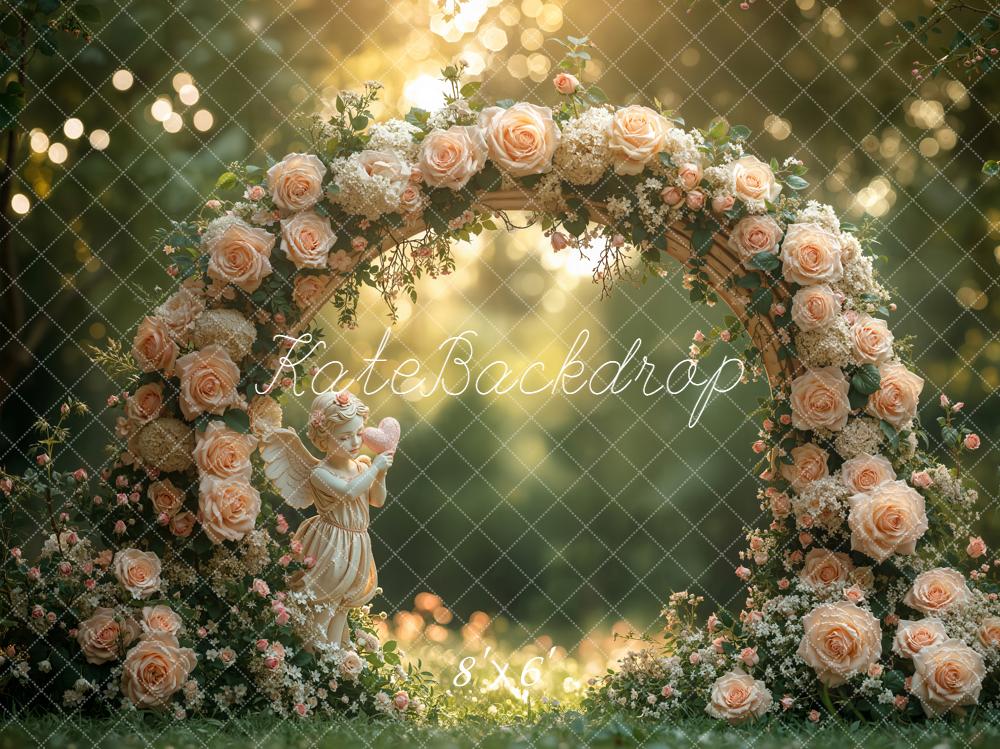 Kate Spring Flower Arch Peach Roses Angel Printed Backdrop Designed by Emetselch