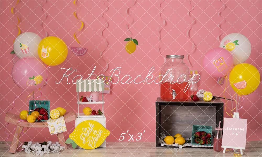 Kate Cake Smash Lemonade Stand Pink Backdrop Designed by Erin Larkins