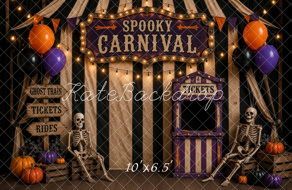 Kate Halloween Spooky Carnival Skeletons Ticket Booth Printed Backdrop Designed by Ashley Ward