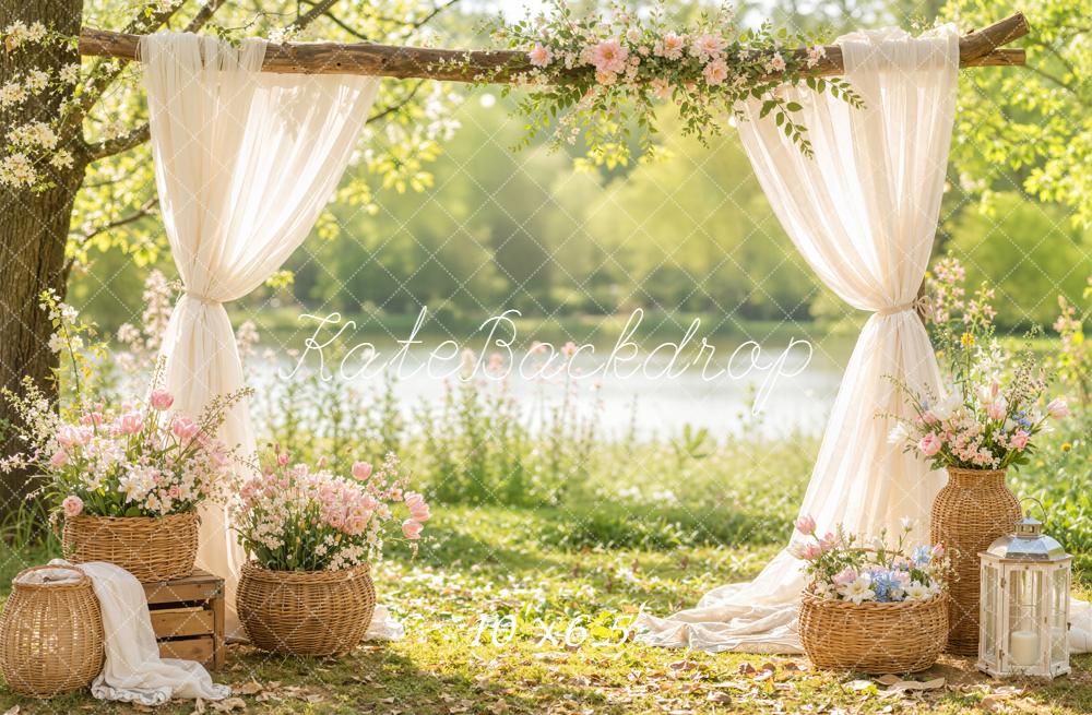 Kate Spring Flower Arch Garden Drapes Lake Basket Printed Backdrop Designed by Emetselch