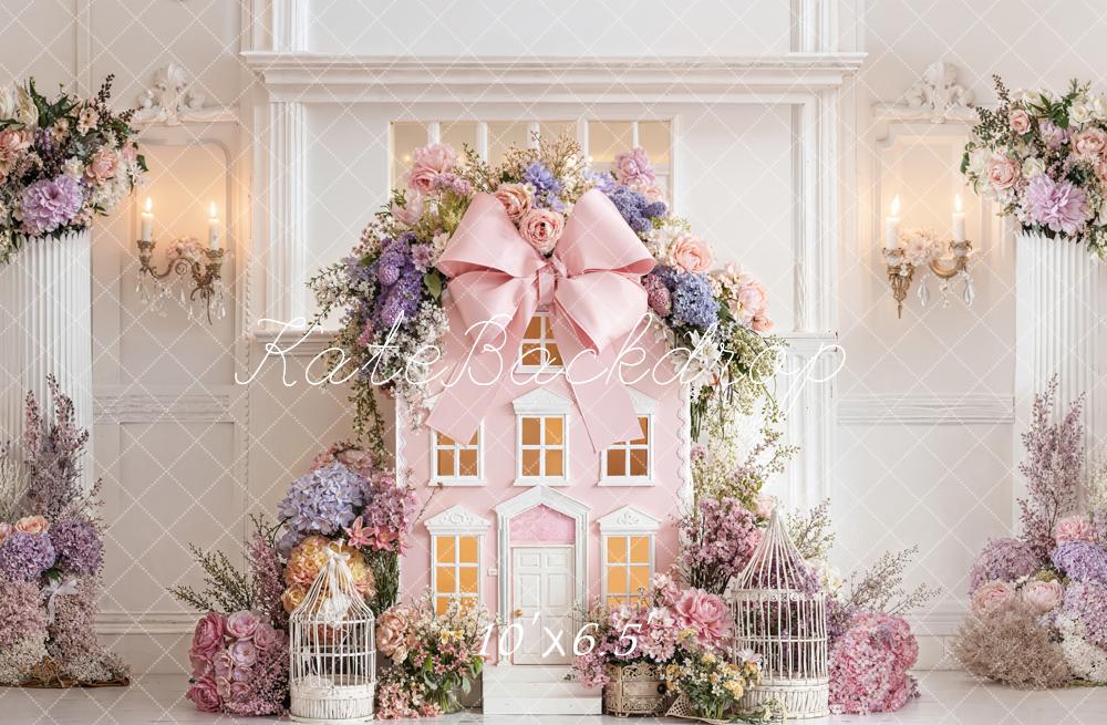 Kate Spring Pink House Flower Arch Birdcage Backdrop Designed by Emetselch