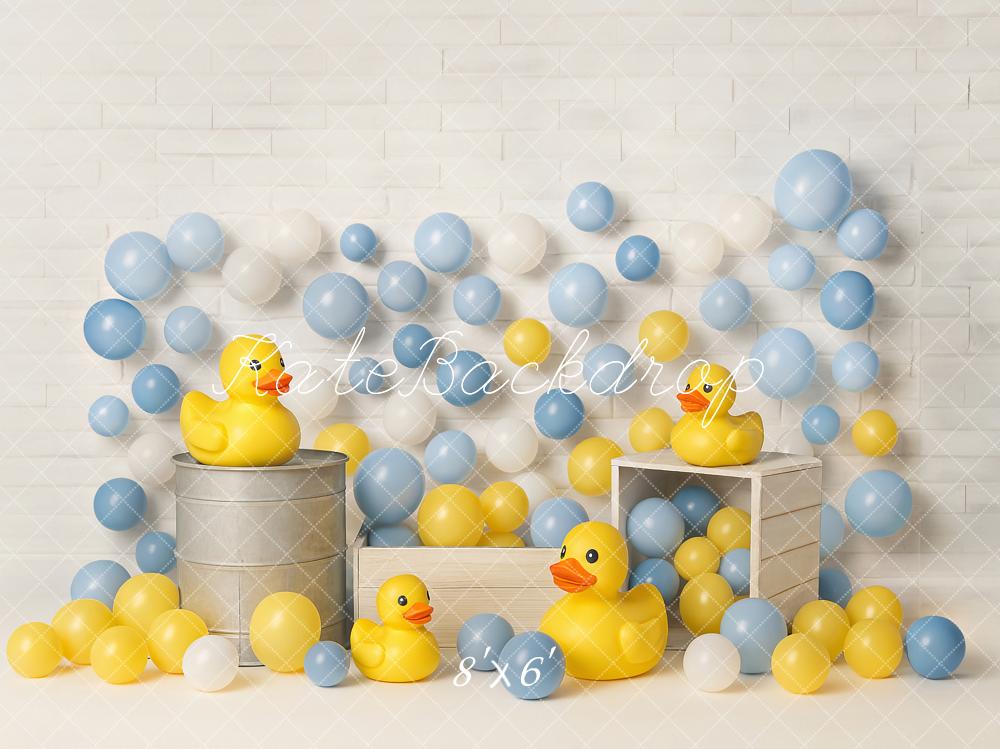 Kate Cake Smash Yellow Duck Balloons Backdrop Designed by Ashley Paul
