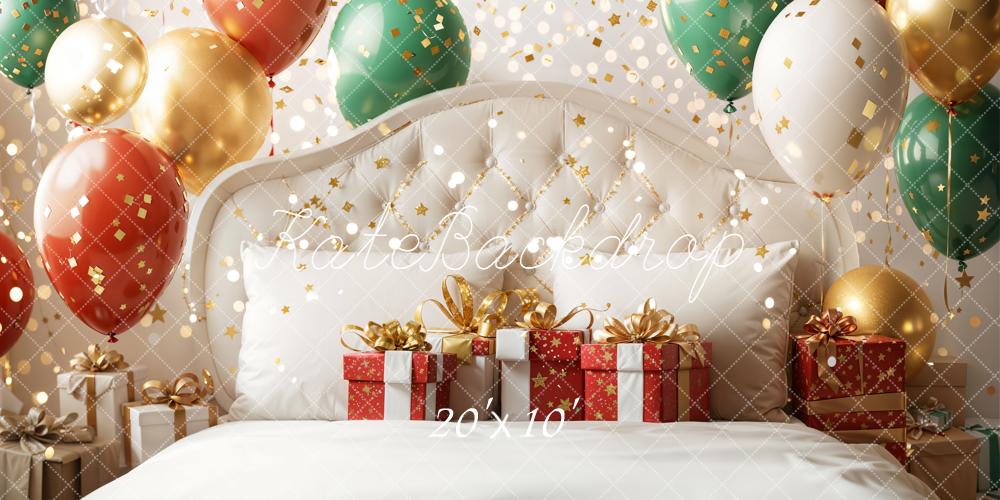 Kate Christmas Headboard Balloons Gift Boxes White Backdrop Designed by Emetselch