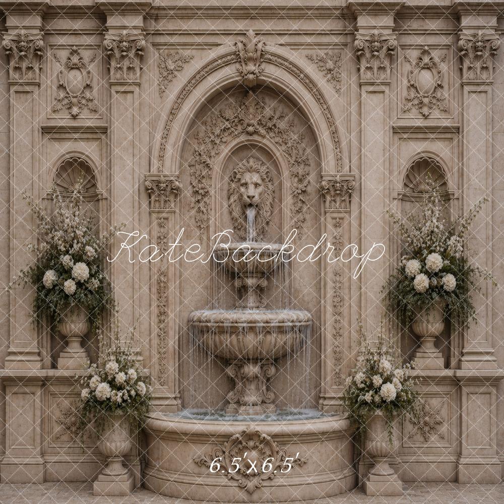 Kate Vintage Stone Fountain Floral Columns Printed Backdrop Designed by Vertigo Productions