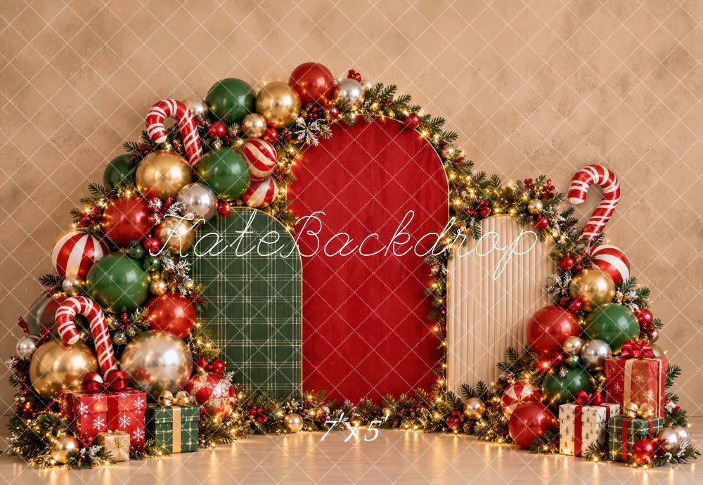 Kate Christmas Ornament Arch Candy Canes Garland Printed Backdrop Designed by Laura Bybee