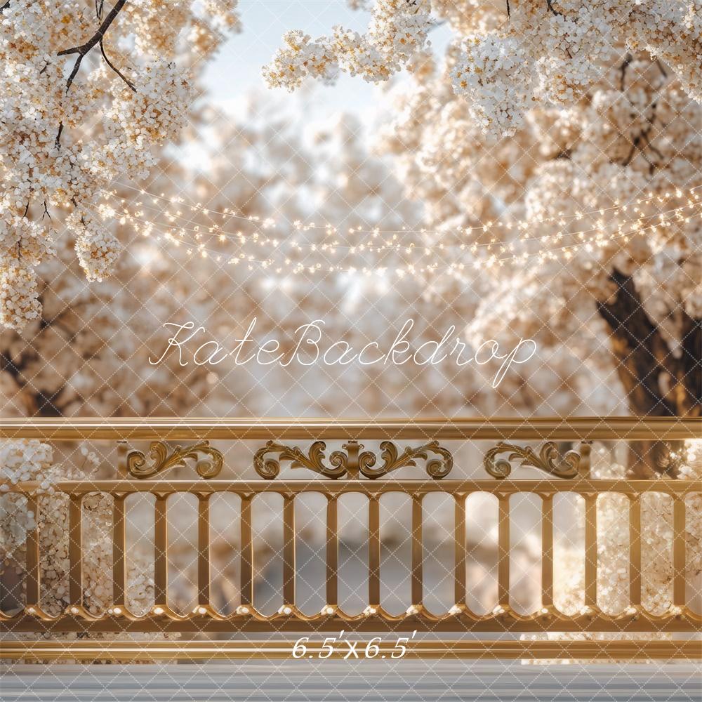 Kate Spring Blossom Floral Golden Balcony Backdrop Designed by Mini MakeBelieve
