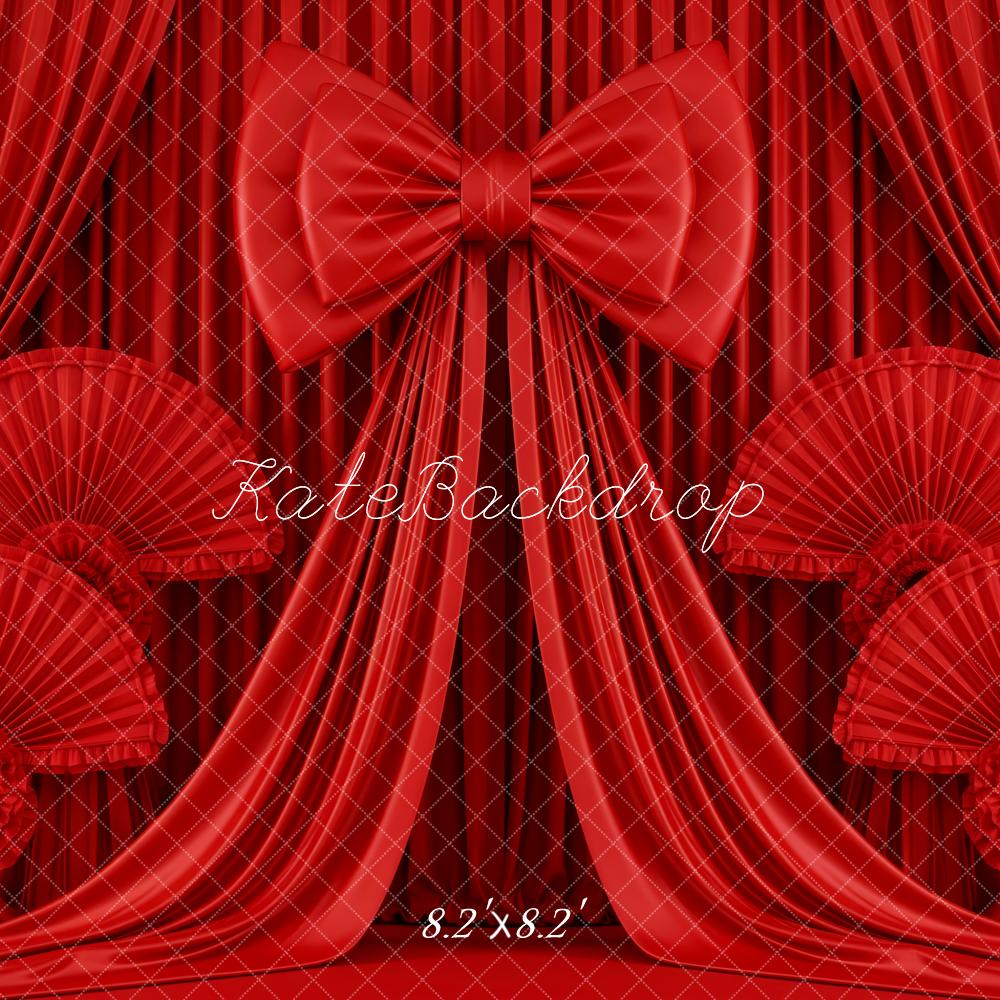Kate Red Curtain Bow Drapes Fans Printed Backdrop Designed by Patty Roberts