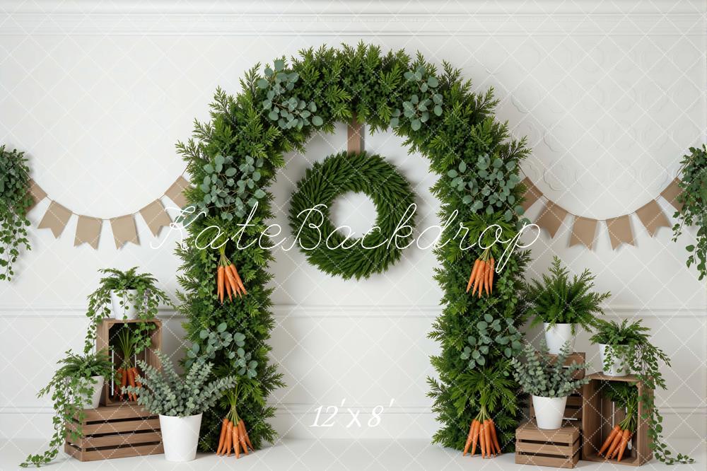 Kate Spring Flower Arch Greenery Carrots Crates Banner Printed Backdrop Designed by Mini MakeBelieve