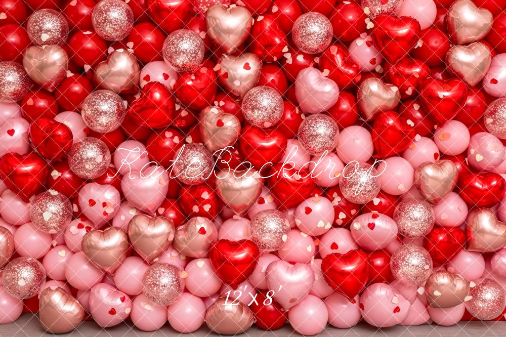 Kate Valentine's Day Heart Balloons Red Pink Backdrop Designed by Patty Roberts