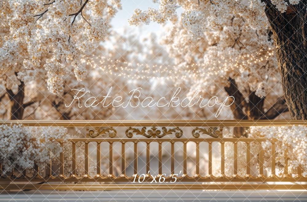 Kate Spring Blossom Floral Golden Balcony Backdrop Designed by Mini MakeBelieve