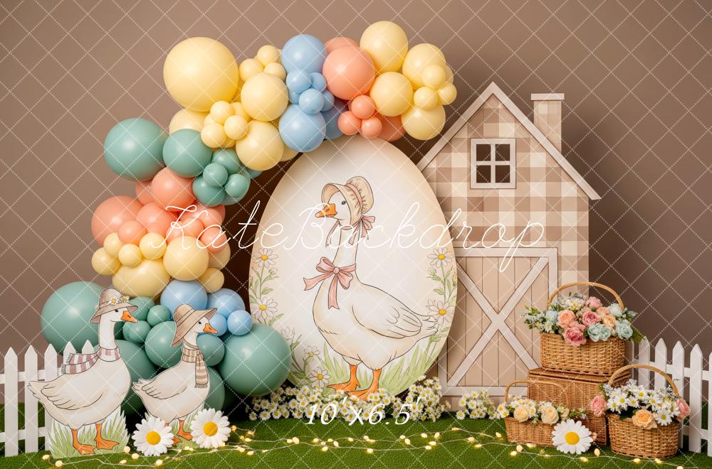 Kate Easter Ducks Pastel Balloons Barn Flowers Backdrop Designed by Patty Roberts