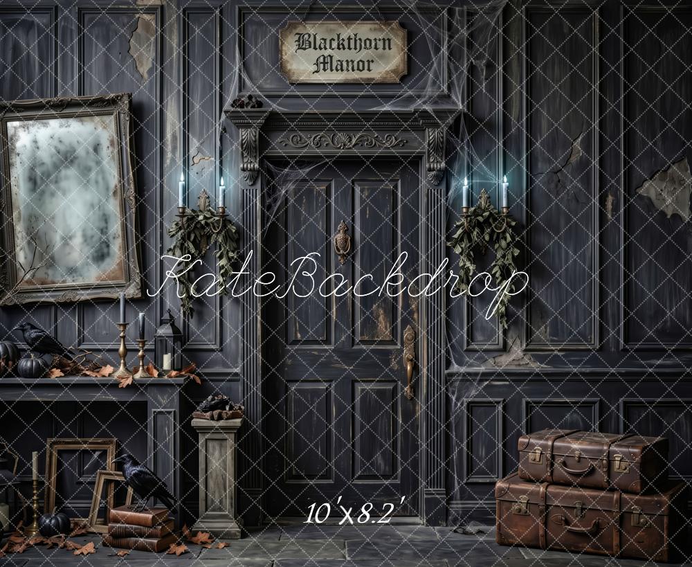 Kate Halloween Haunted House Black Gothic Manor Printed Backdrop Designed by Patty Roberts
