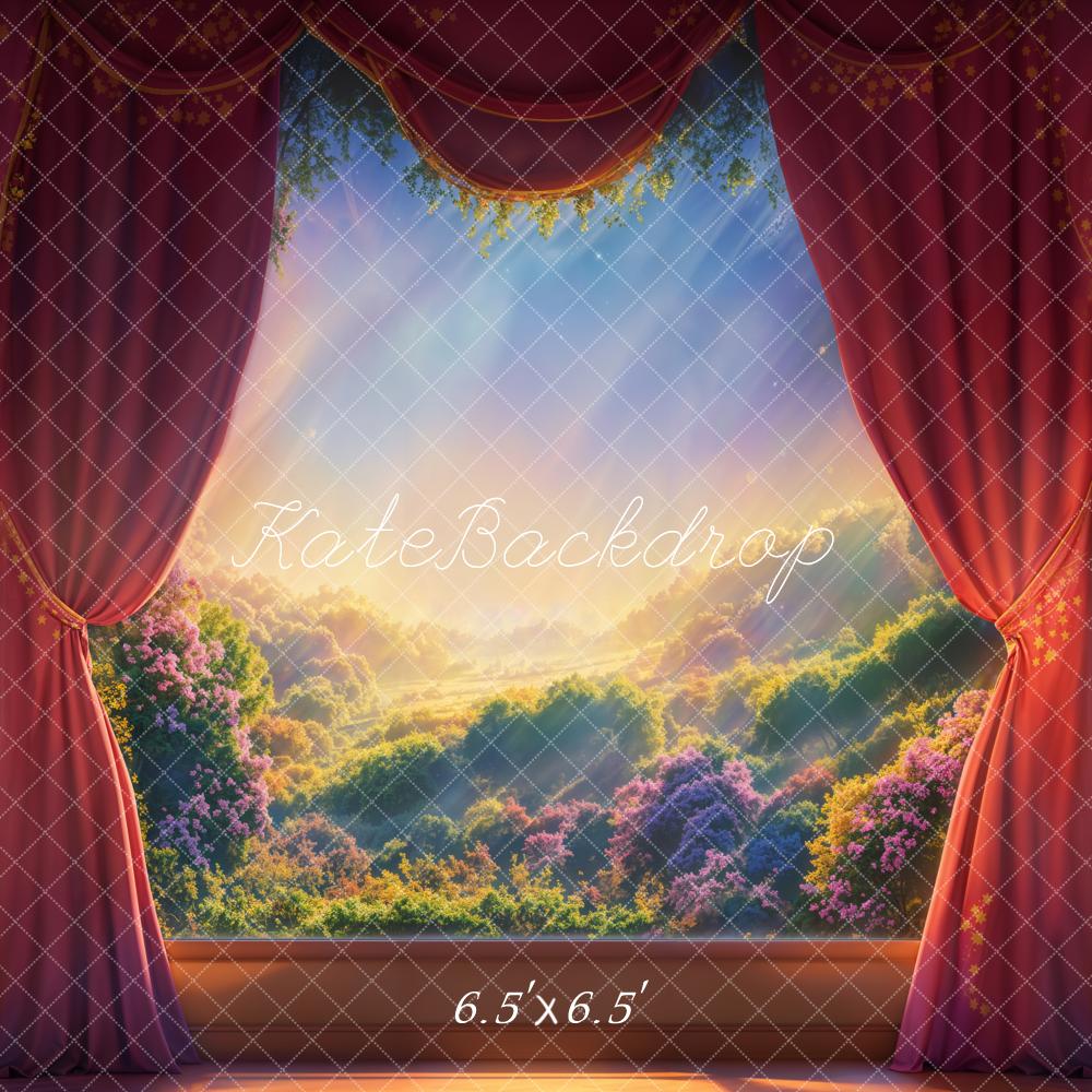 Kate Theater Red Curtain Scenic Landscape Printed Backdrop Designed by Emetselch