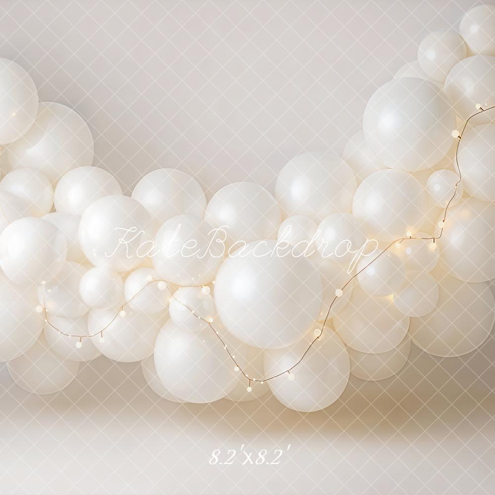 Kate Cake Smash White Balloon Garland String Lights Printed Backdrop Designed by Emetselch