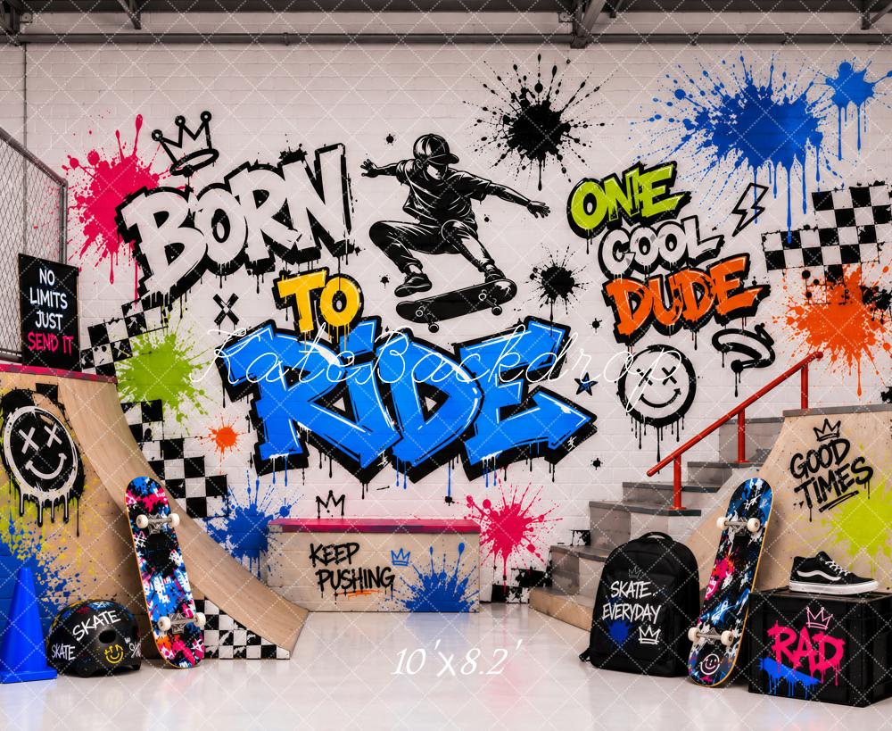 Kate Graffiti Skateboarder Skate Park Street Art Printed Backdrop Designed by Ashley Paul