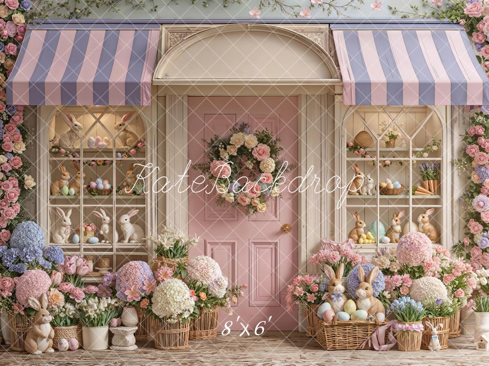 Kate Easter Bunny Flower Arch Pink Door Printed Backdrop Designed by Emetselch