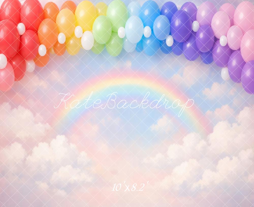 Kate Rainbow Balloon Arch Clouds Printed Backdrop Designed by Vertigo Productions