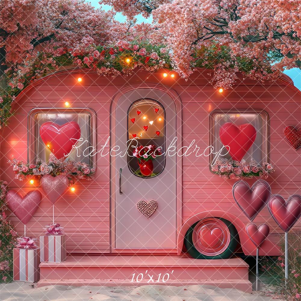 Kate Valentine Hearts Pink Caravan Backdrop Designed by Mini MakeBelieve