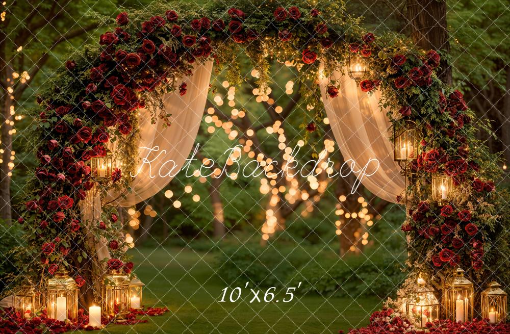 Kate Spring Flower Arch Red Roses Lanterns Forest Backdrop Designed by Emetselch