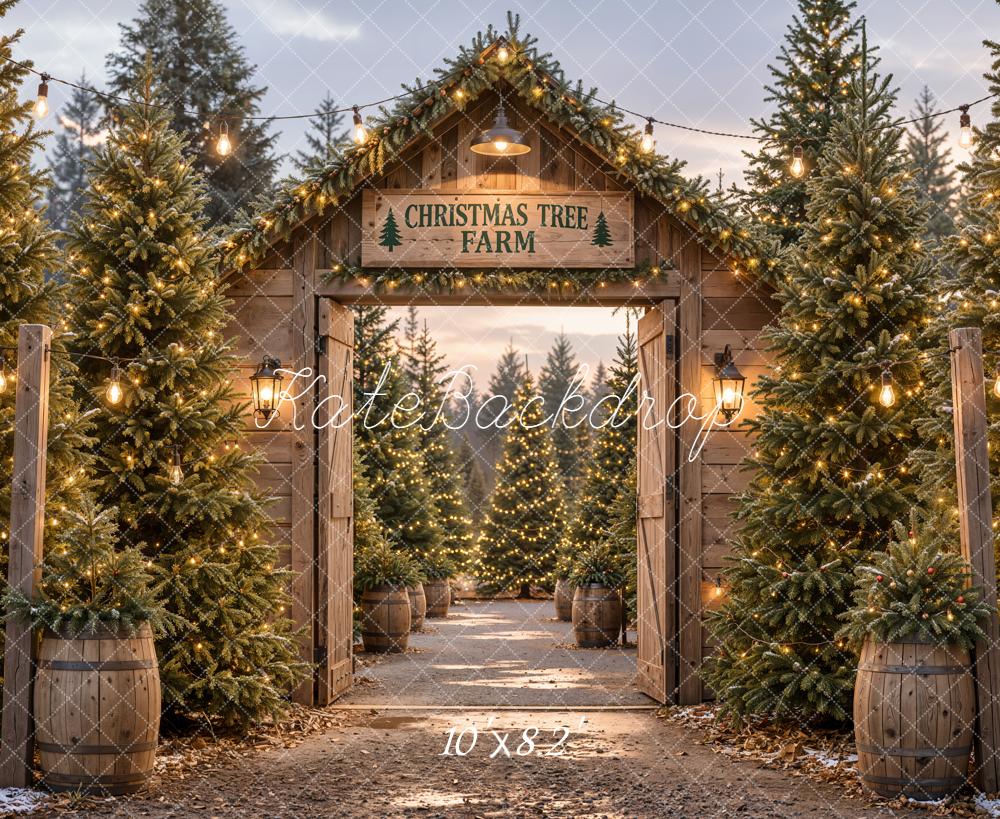 Kate Christmas Tree Farm Gate Wood Rustic Printed Backdrop Designed by Emetselch