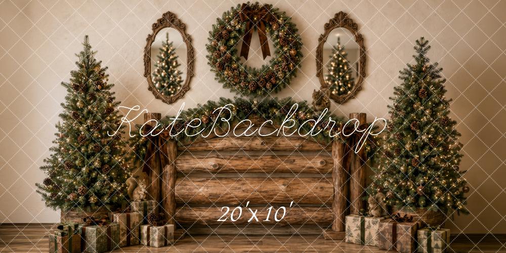 Kate Christmas Rustic Brown Log Headboard Wreath Printed Backdrop Designed by Megan Leigh Photography