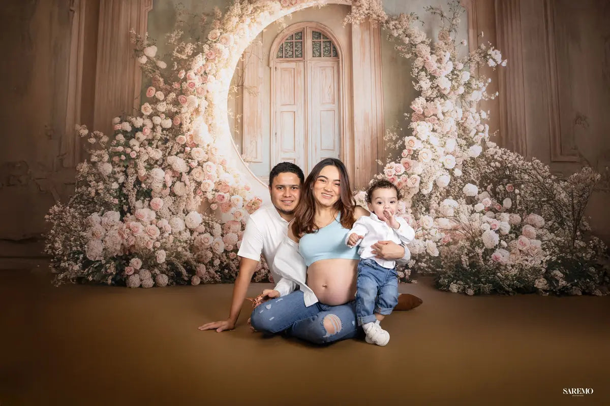 Kate Mother's Day Floral Moon Arch White Roses Wedding Printed Backdrop Designed by Emetselch