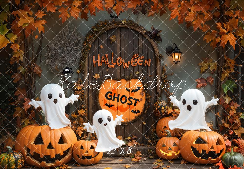 Fondo de puerta vintage de calabaza fantasma de Halloween diseñado por Emetselch